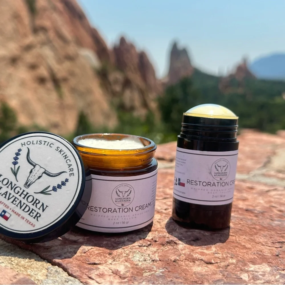 Longhorn Lavender Restoration Whipped Beef Tallow Cream & Reatauration Balm Set
